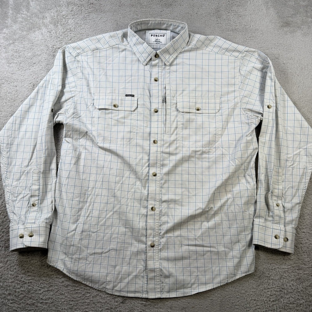 Poncho Shirt Mens Large White Regular Fit Long Sleeve Magnetic Western Stretch